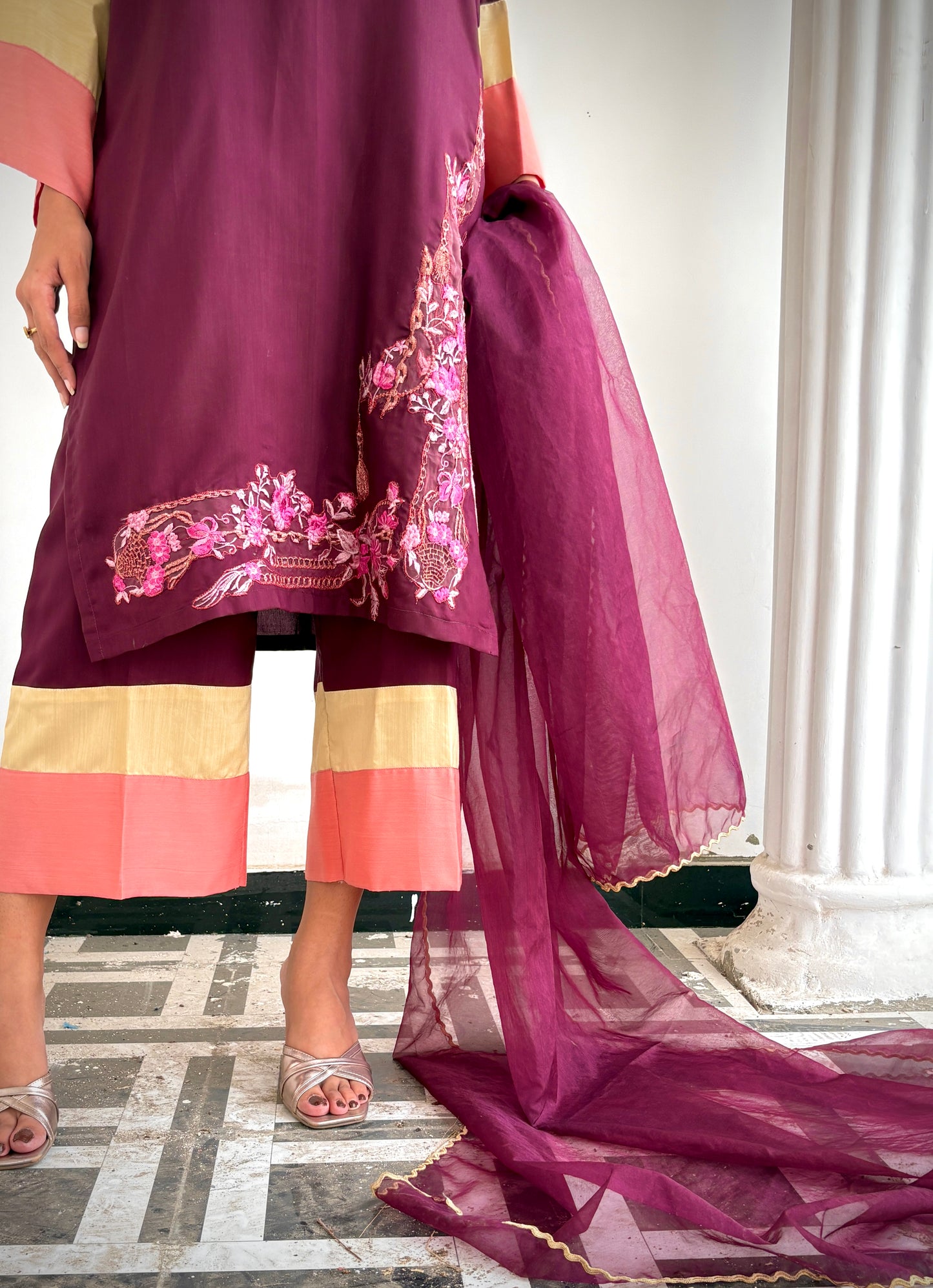 Royal Plum Bloom-3-Piece Embroidered Suit