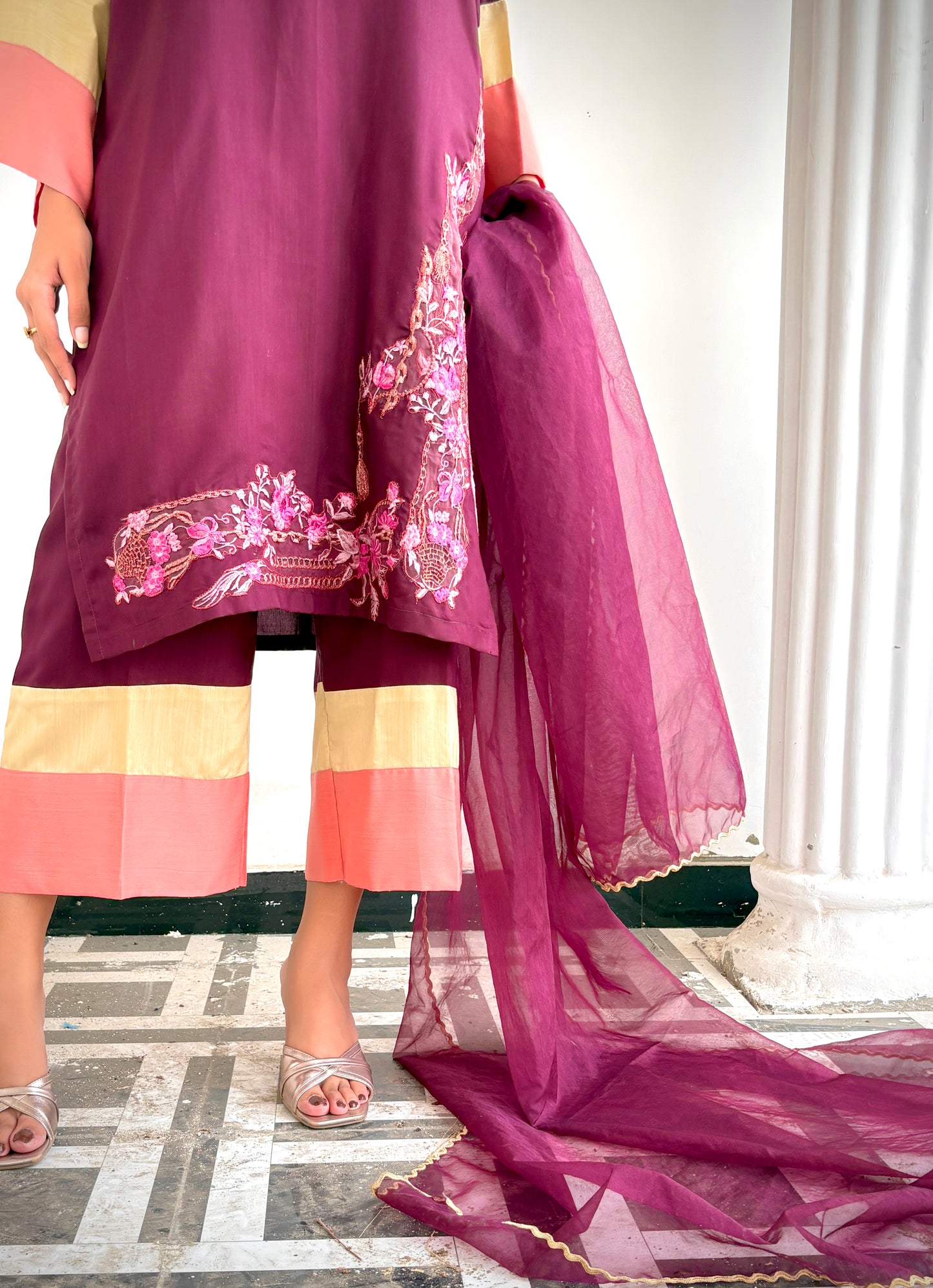 Royal Plum Bloom-3-Piece Embroidered Suit