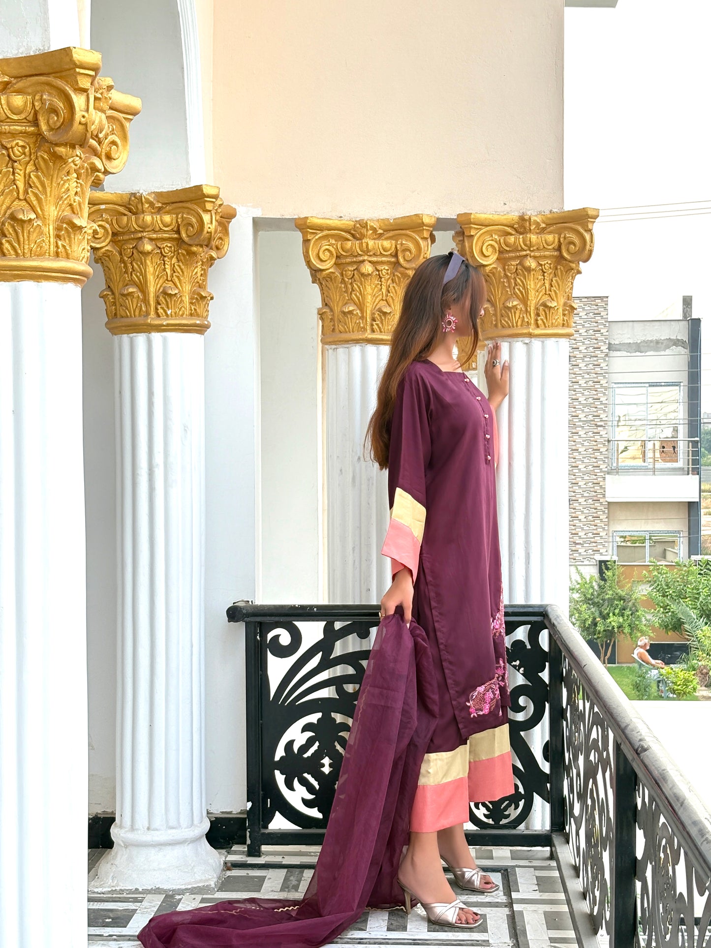 Royal Plum Bloom-3-Piece Embroidered Suit