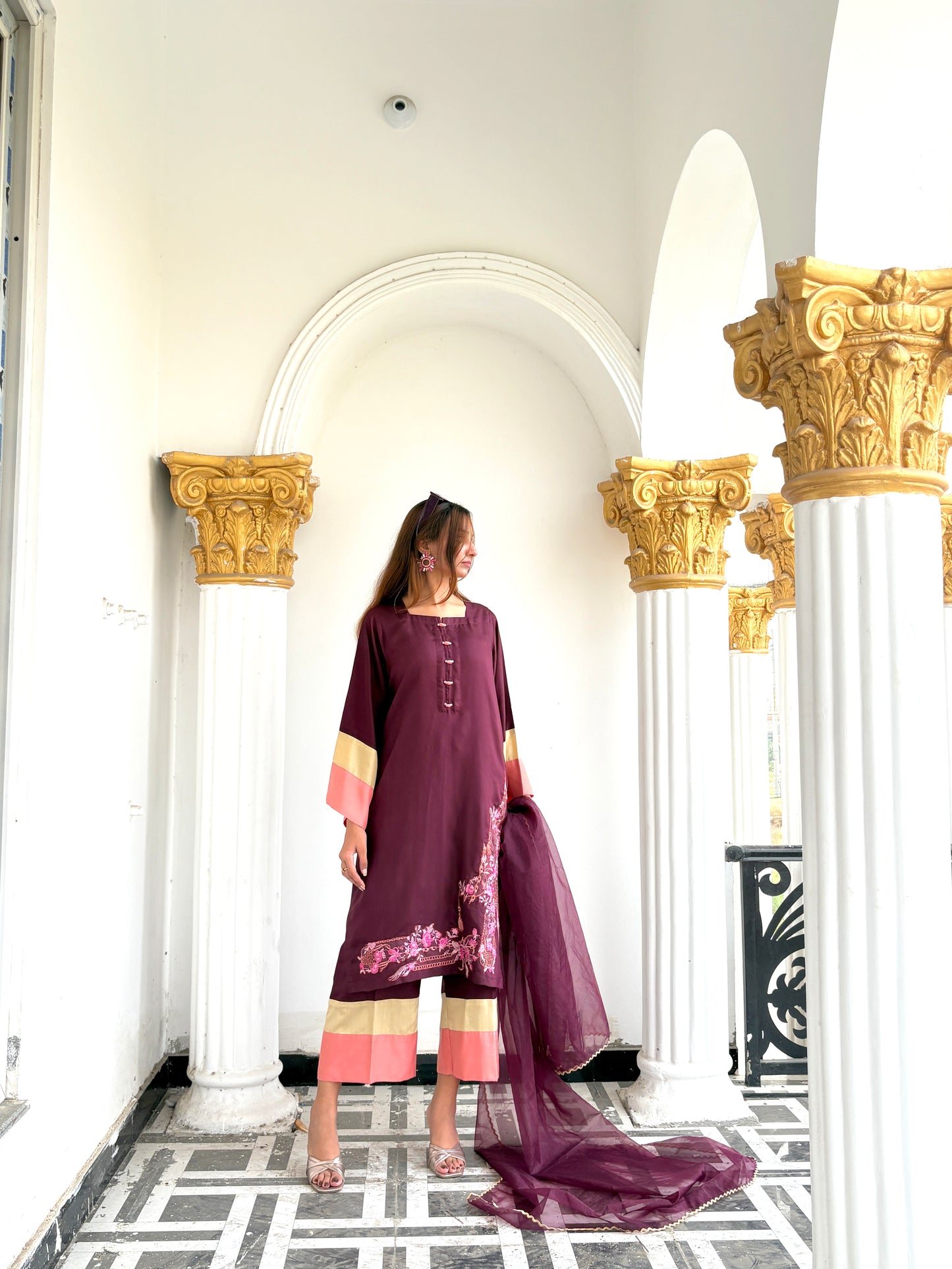 Royal Plum Bloom-3-Piece Embroidered Suit